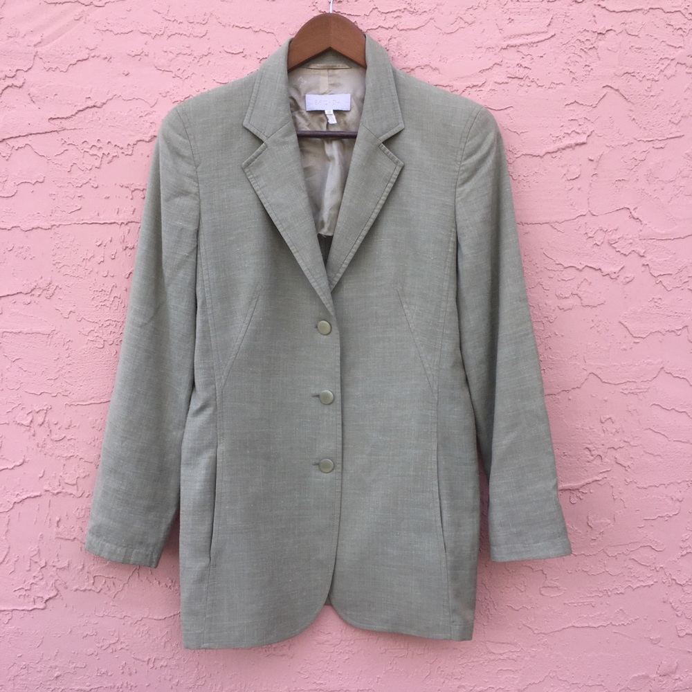 Escada Vintage Blazer Silk Linen Pistachio Green Flaw